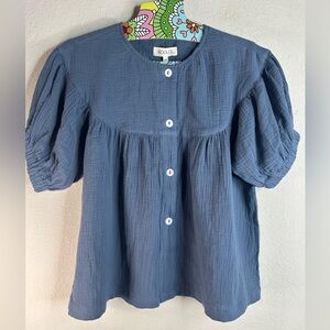 Rolee short puff sleeves button-down front top size XXS